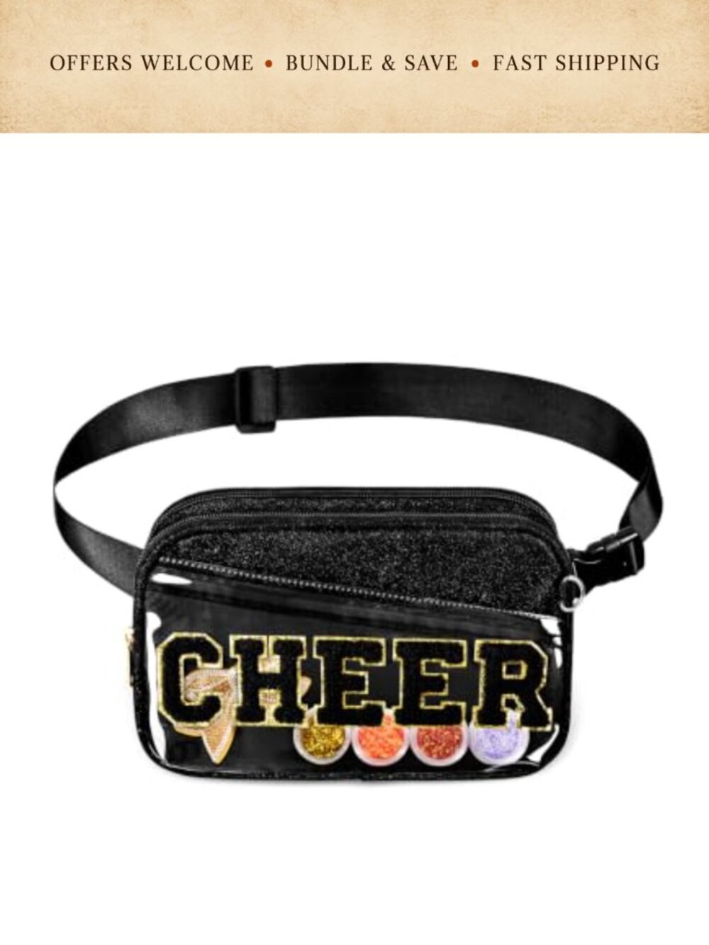 Glitter Cheer Bag Chenille Letter Belt Fanny Pack Crossbody